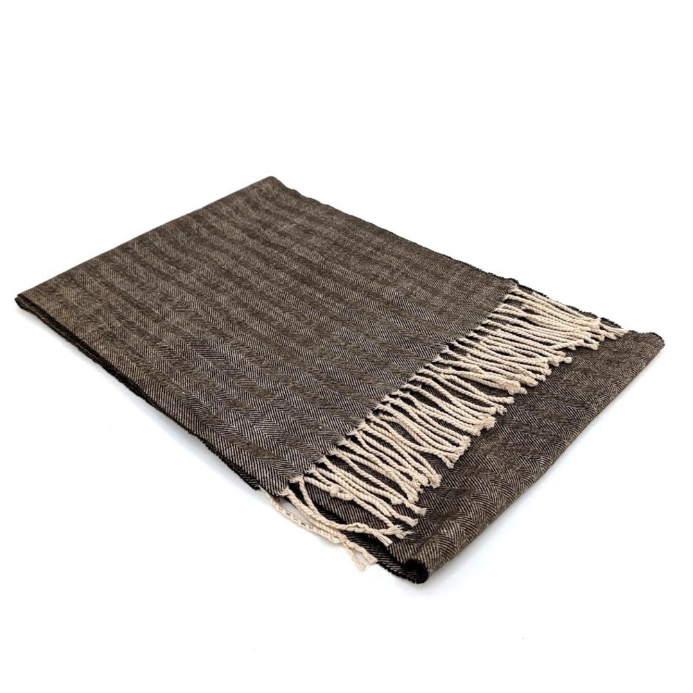 Italy‎ Design Cashmere Blend Herringbone Scarf Brown Fringe Wrap Dark Academia